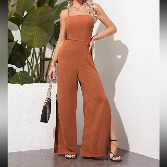 Luxe crisscross open back slit thigh cami jumpsuit - Picture 9 of 12